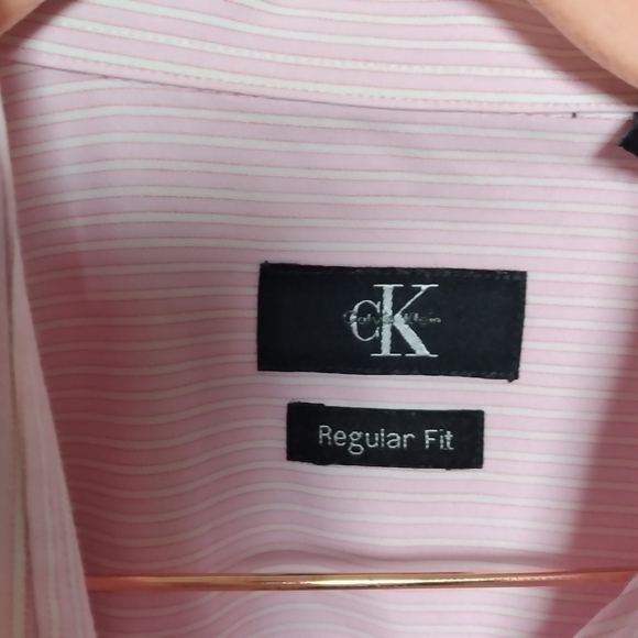 Calvin Klein Pink and White Stripe Regular Fit Button Front Shirt Size XL - Picture 5 of 9